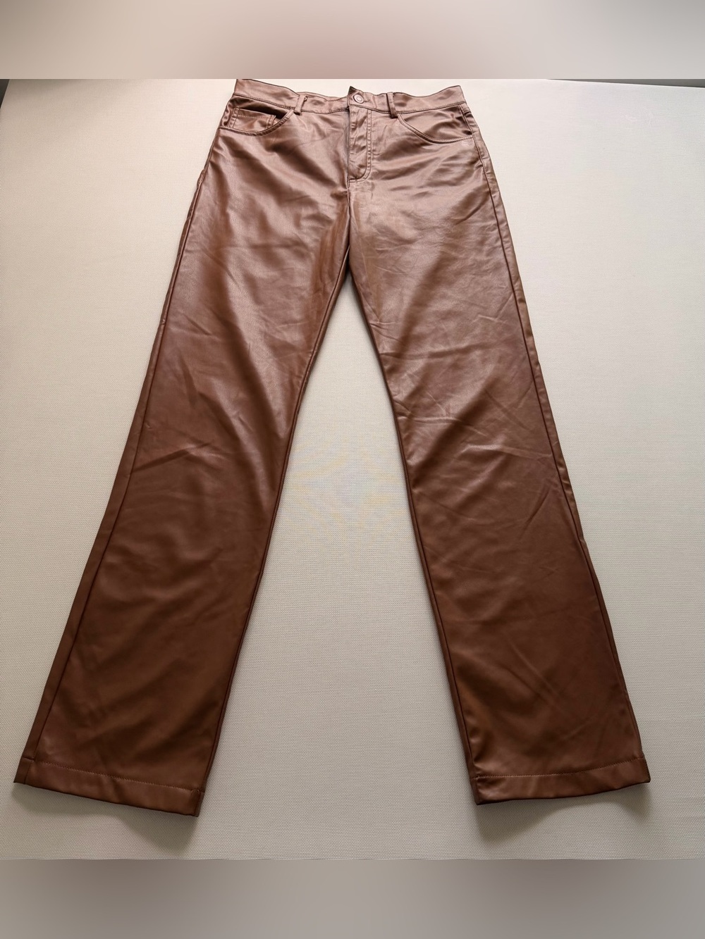 Zara Brown Straight-Leg Faux Leather Pants